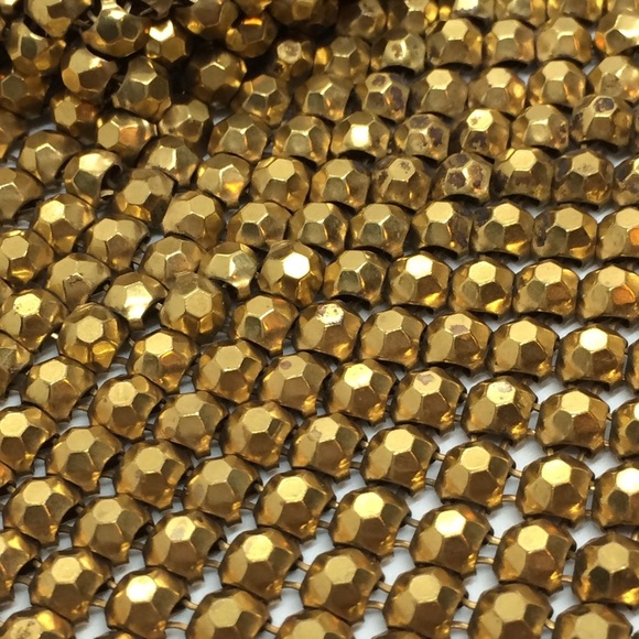 VINTAGE LARGE MESH SCARF NECKLACE TRIANGLE BRONZE GOLD TONE METAL STATEMENT - Picture 14 of 14